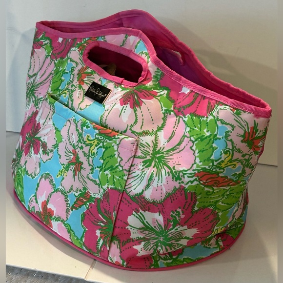 Lilly Pulitzer Floral Insulated Tote Cooler Bag Pink Green Zip Beach Travel - Picture 4 of 8